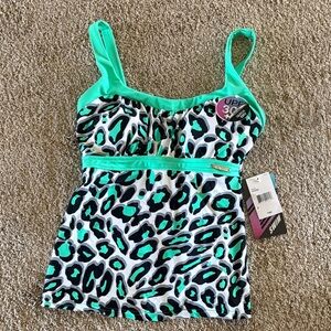 Zeroxposure Mint and Black Leopard-Print Camisole Tankini Top